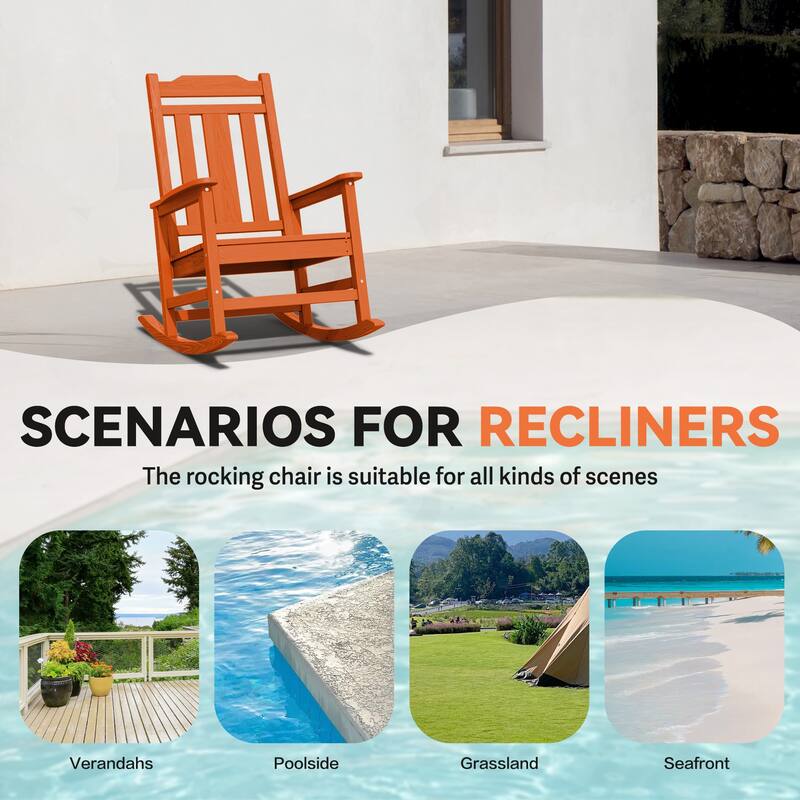 Outdoor Patio HDPE Rocking Chiar, Extra Wide Seat & Backrest