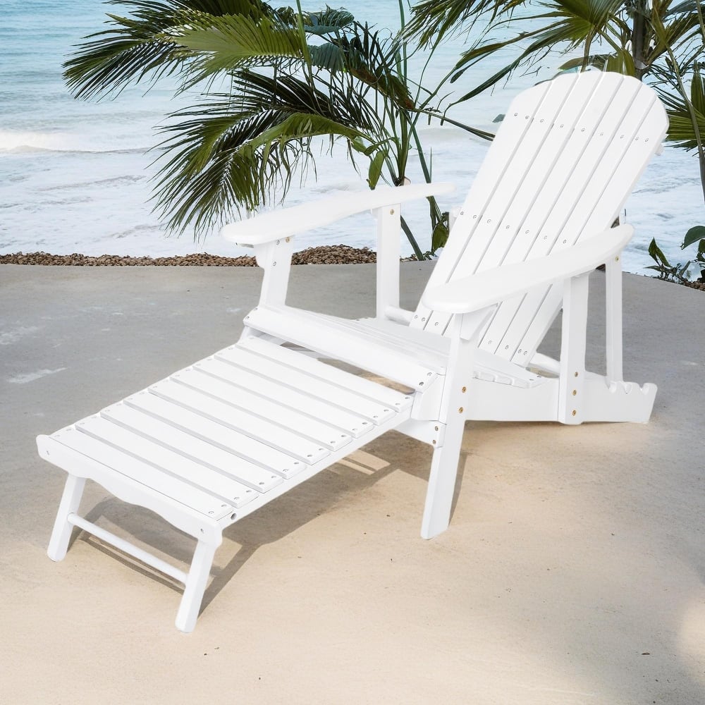 Rustic Outdoor Acacia Wood Foldable Adirondack Chairs with Expandable Footrest