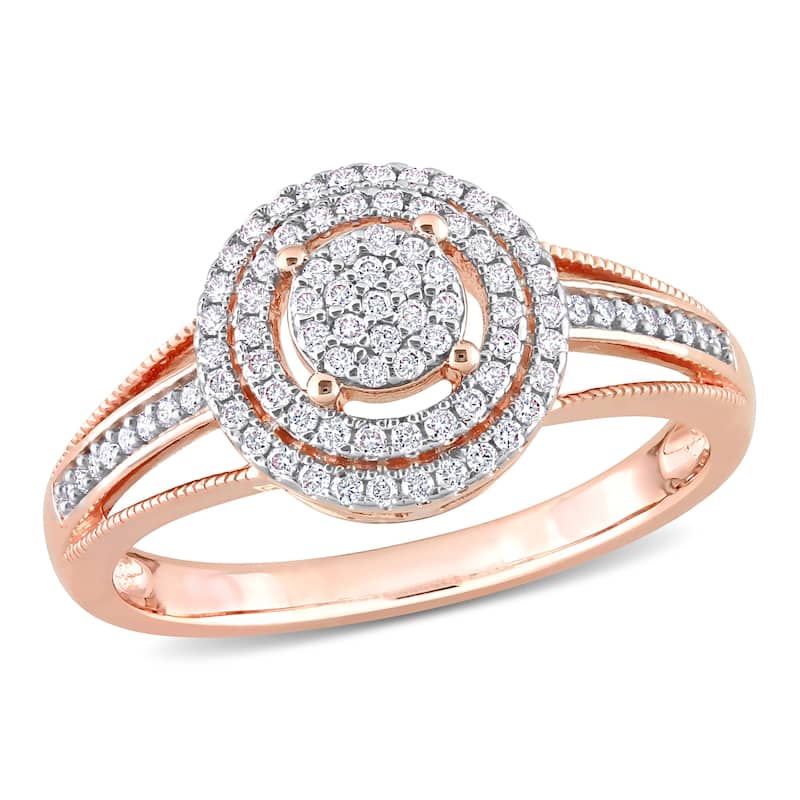 Miadora 1/4ct TDW Diamond Double Halo Split Shank Ring in 14k Rose Gold