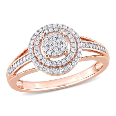 Miadora 1/4ct TDW Diamond Double Halo Split Shank Ring in 14k Rose Gold