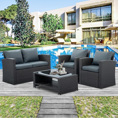 Outdoor Wicker Weaving Conversation Combo Set of 4