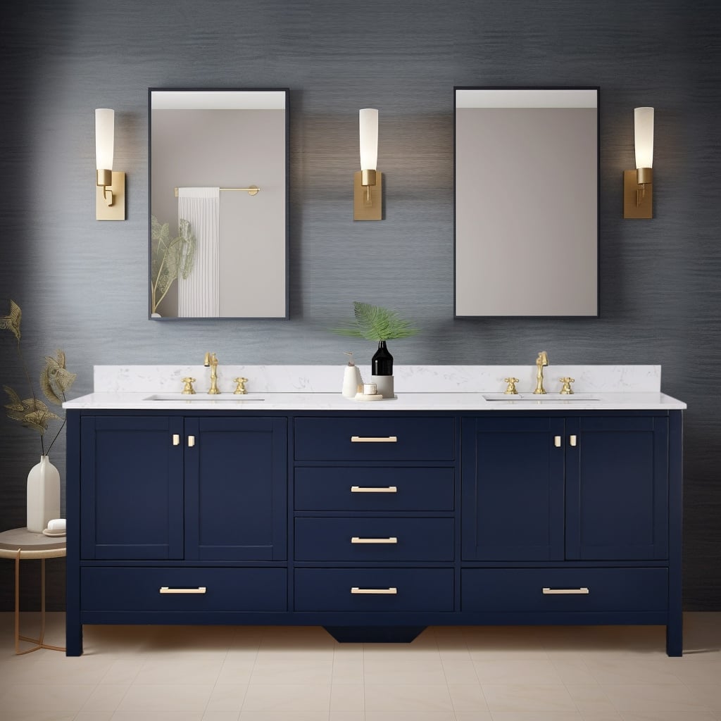 Prismora 84 in. Midnight Blue Vanity with Top, Double Sinks