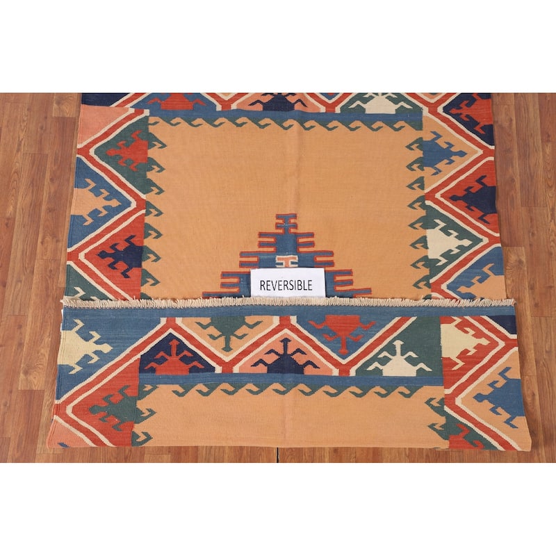 Geometric Kilim Shiraz Persian Area Rug Flatweave Wool Carpet - 4'11"x 6'5"