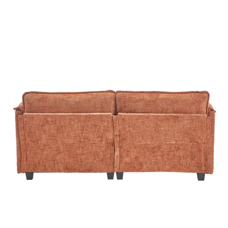 Chenille Sleeper Sofa Bed Deep Seat Loveseat Sectional Couch with Ottomans Chaise Lounge, Detachable Armrests and Side Pockets