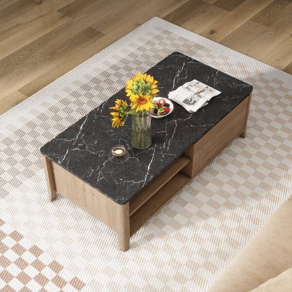 Evolve Contemporary Marble Coffee Table For Living Room - White/Black 47
