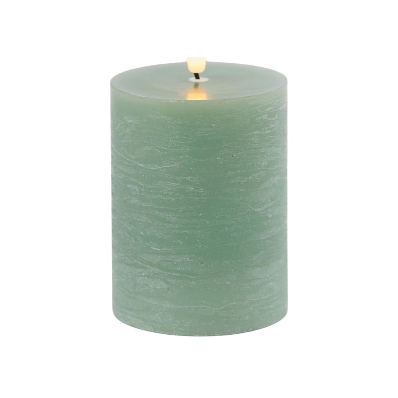 Set of Two Green Flameless Pillar Candles