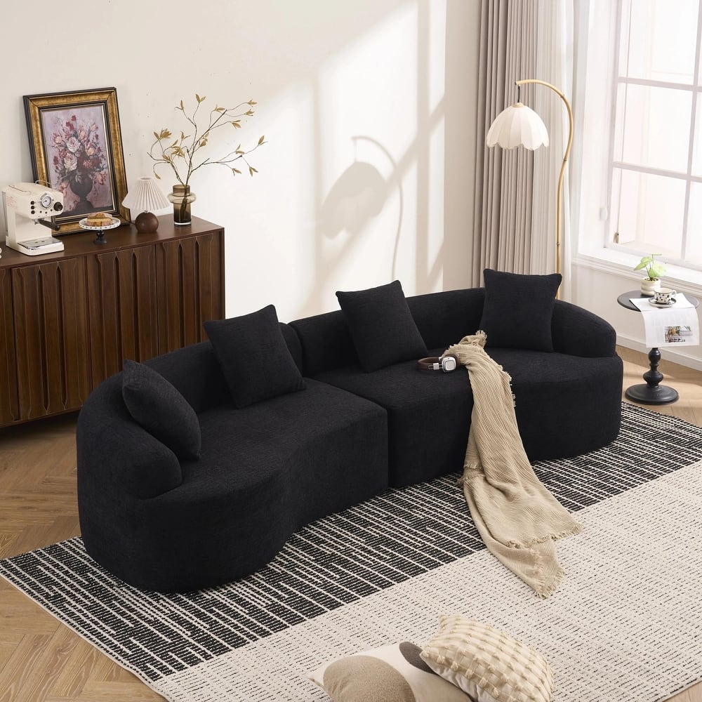 Chenille Floor Standing Curved Sectional Sofa Modular Lounge Sleeper Couch Full Compression Sponge Sofa with Pillows
