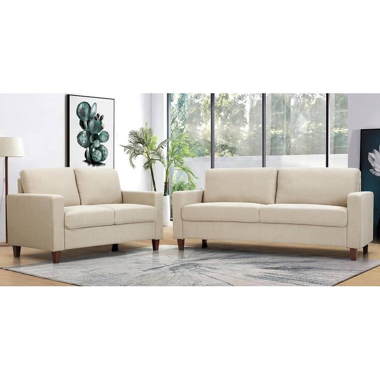 Miles 2 Piece Sofa and Loveseat Sets with Reversible Back Pillows Mid Century Modern Sofa