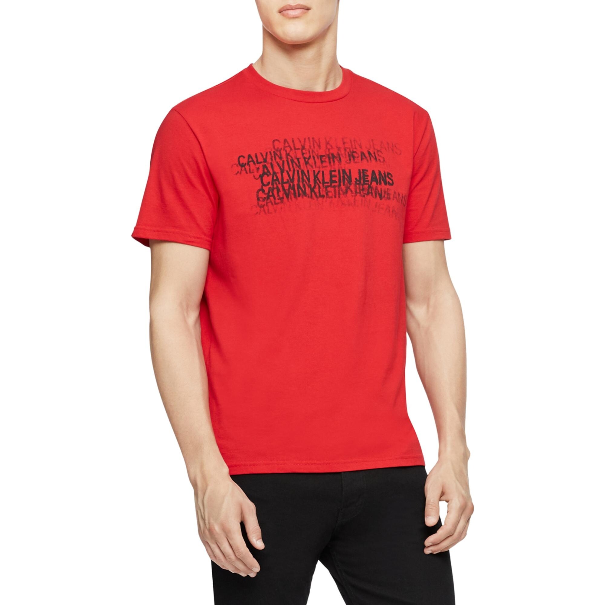 Shop Calvin Klein Jeans Mens Logo T Shirt Cotton Graphic Racing Red Overstock 32086314