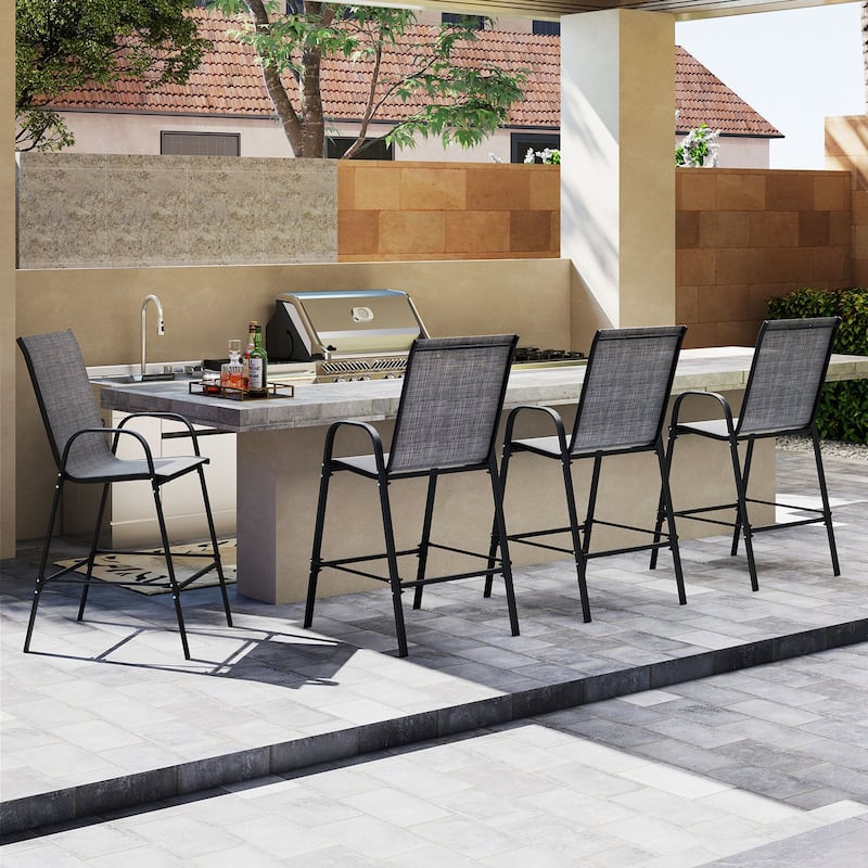 29" Outdoor Bar Stools Set 2 Fabric High Back Chairs with Metal Frame for Decks and Porches - 24.5" x 30" x 51"