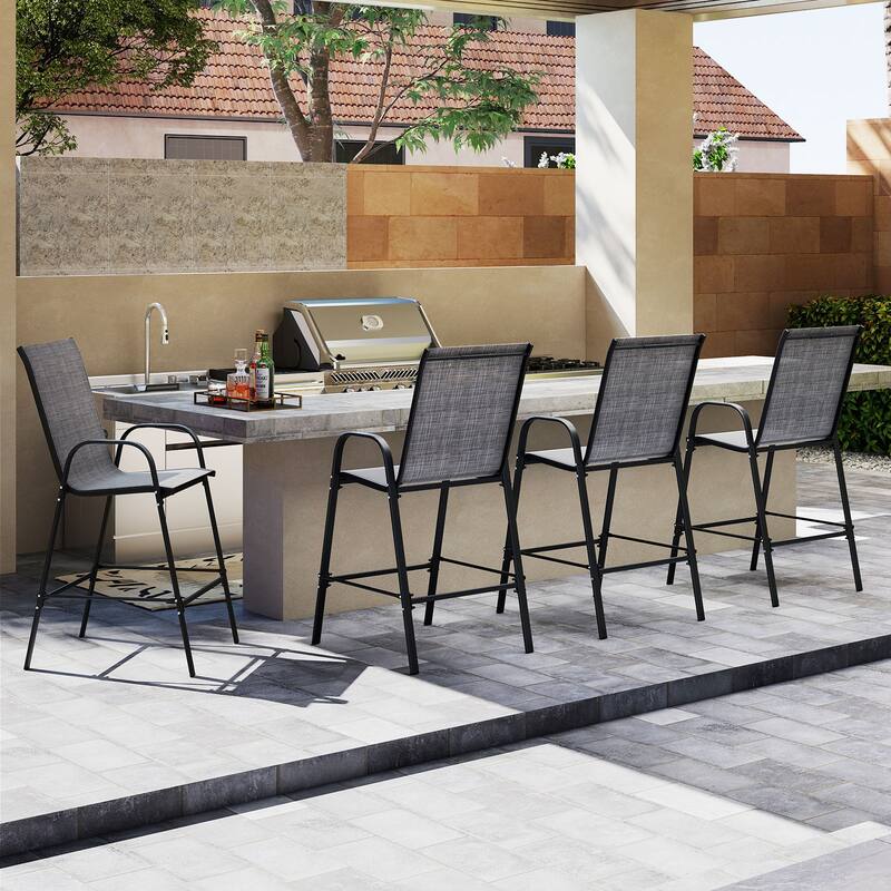 Gymax 4PCS Outdoor Bar Stools 29'' Fabric Bar Height Stools w/