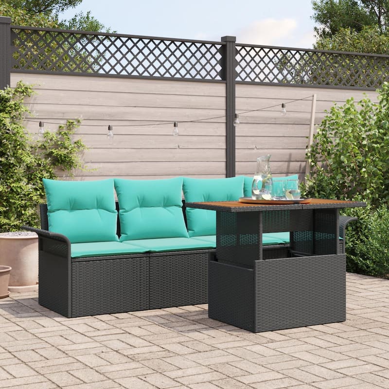 vidaXL 5 Piece Garden Sofa Set with Cushions - 98.8×24.4×27.2 - Black