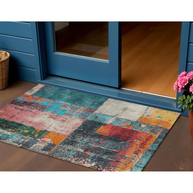 HomeRoots Abstract Transitional Rectangle Outdoor Rug - 3' x 5'