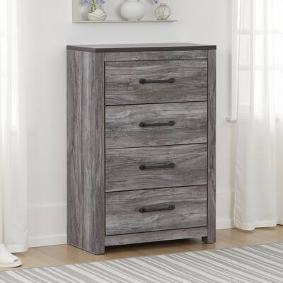Bono Tall Dresser Chest, 4 Storage Drawers, Wood Grain Gray Finish