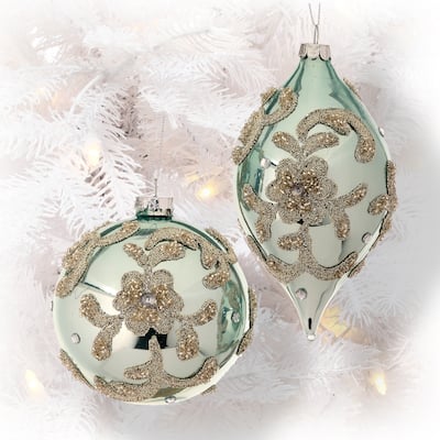 Glass Beaded Trinity Ball/Kismet Ornament Set Of 2 - 4-6"