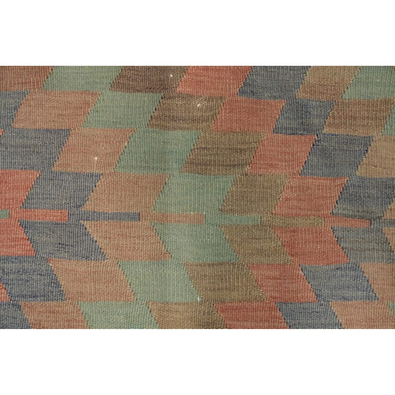 Hand Woven Oriental 100% Wool Carpet Southwestern Tribal Green Kilim Area Rug - 9' 6'' X 4' 10''