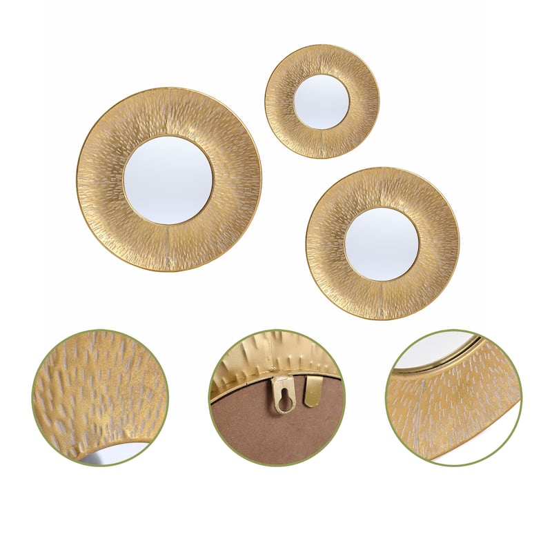 3-Piece Gold Metal Round Wall Mirror Set - 22.25" Diameter x 2.36" D