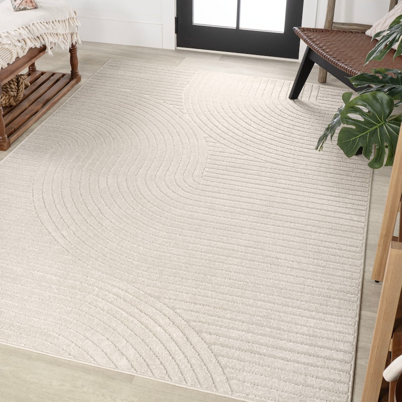 JONATHAN Y Odense Minimalist Curve Geometric Gray/Ivory Area Rug - 10' x 14' - Ivory/Cream