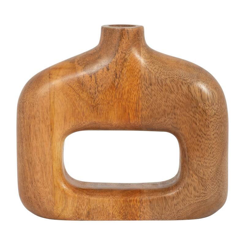 Sagebrook Home Exquisite Mango Wood Vase - 7" Open Cut-out Design in Natural Tone for Elegant Home Decor - Grainy Brown - 8" x 2" x 7"
