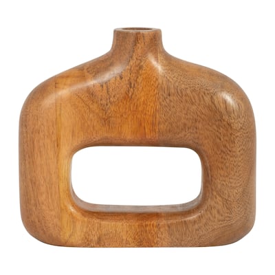 Sagebrook Home Exquisite Mango Wood Vase - 7" Open Cut-out Design in Natural Tone for Elegant Home Decor