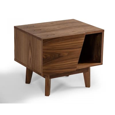 24-Inch Walnut Nightstand with Soft Close Drawer MDF Frame Storage Shelf for Bedroom