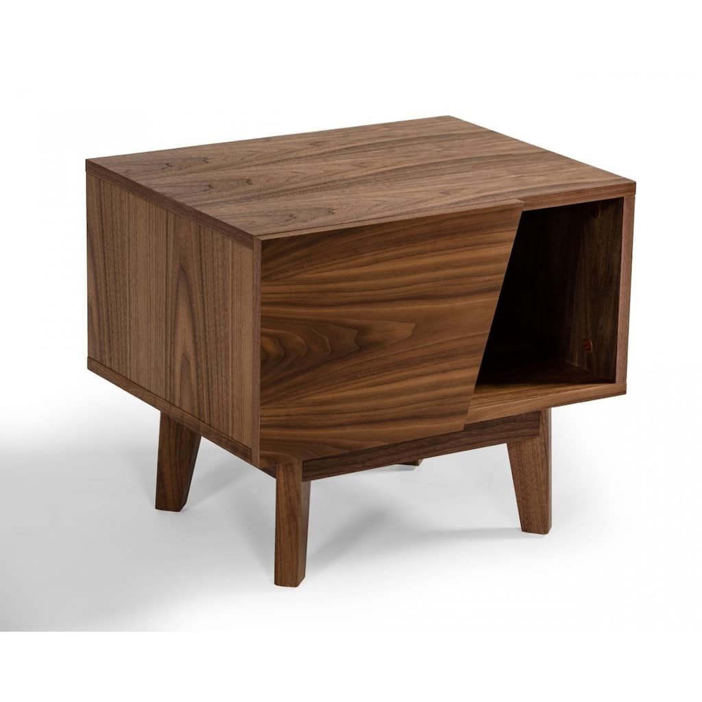 24-Inch Walnut Nightstand with Soft Close Drawer MDF Frame Storage Shelf for Bedroom