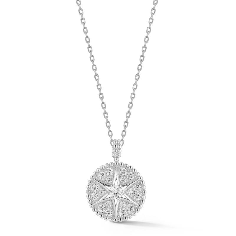 Soleil Sterling Silver Cubic Zirconia Open Star Medallion Necklace - White