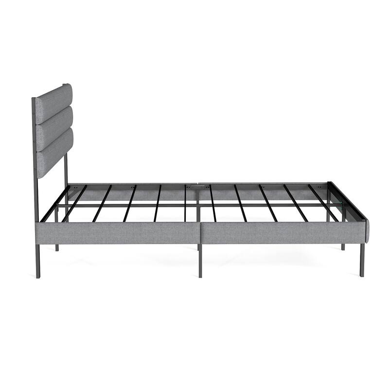 Full Size Upholstered Platform Bed Frame with Headboard, No Box Spring Needed, 14'' Underbed Storage