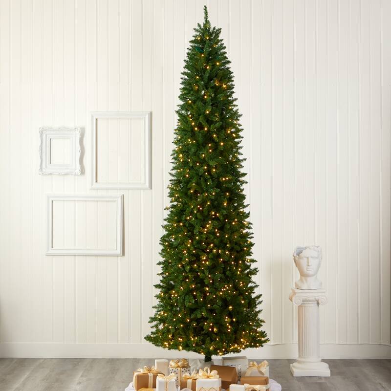 10ft. Slim Green Pine Artificial Christmas Tree with 800 Clear LED Lights - Grand Holiday Statement X-Mas Tree