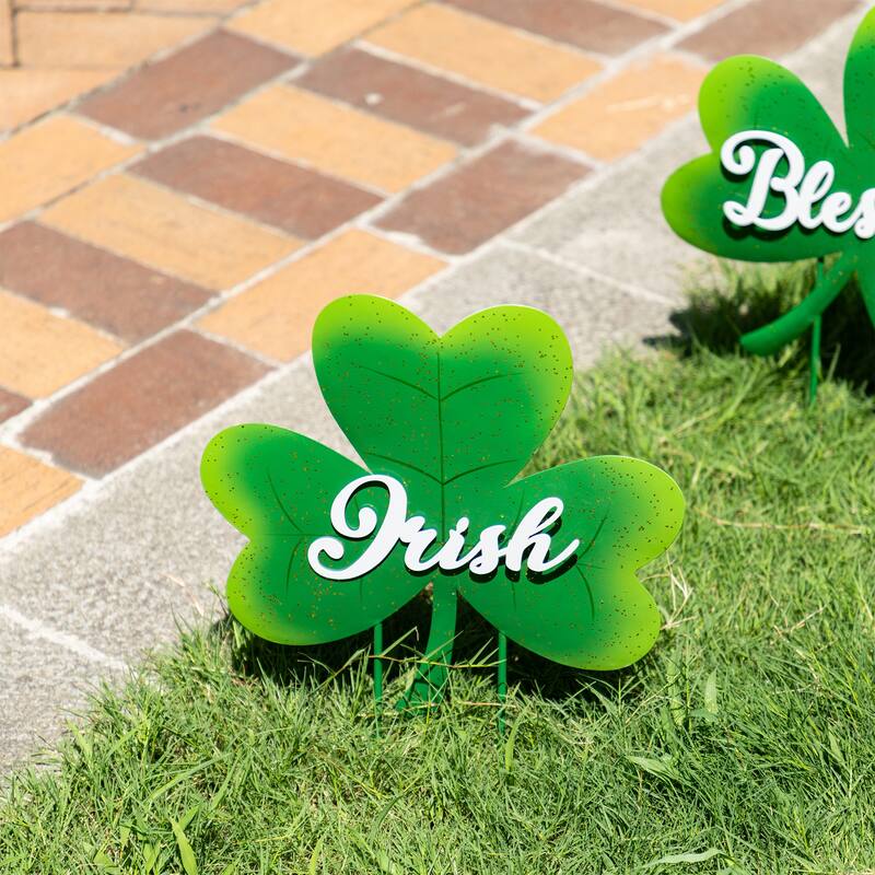 Glitzhome 36.75"H Set of 3 St. Patrick's Metal Shamrock Yard Stakes