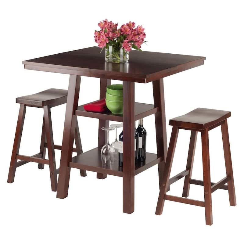 Bohemian Entryway Table Set with Cushioned Seats - High Table & Console - Walnut Finish - 3 Piece Home Furniture