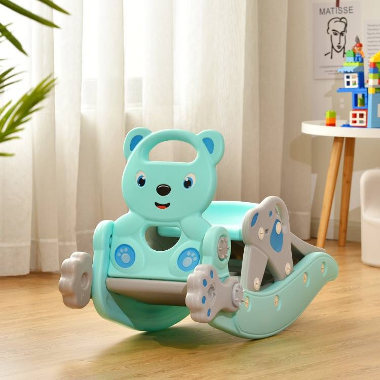 4-in-1 Toddler Slide and Rocking Horse Playset with Basketball Hoop