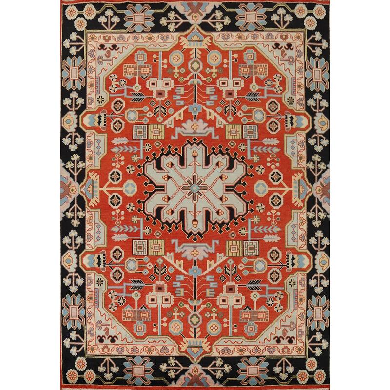 Orange Geometric Kazak Indian Area Rug Handmade Wool Carpet - 7'10" x 9'11"