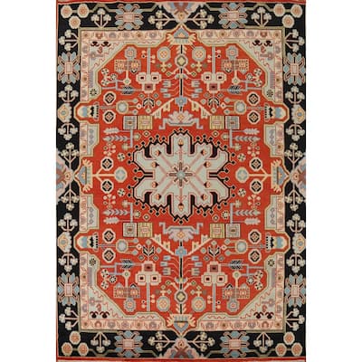 Orange Geometric Kazak Indian Area Rug Handmade Wool Carpet - 7'10" x 9'11"