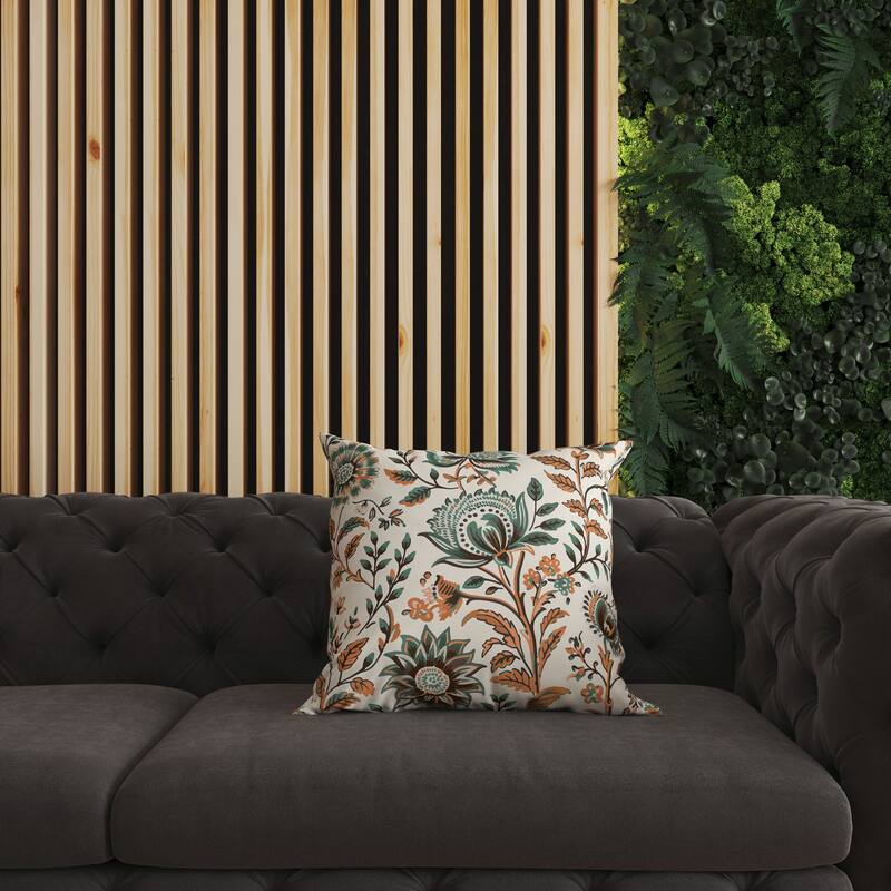 Orange And Teal Sanganeri Block Print Indoor/Outdoor Throw Pillow Zipper