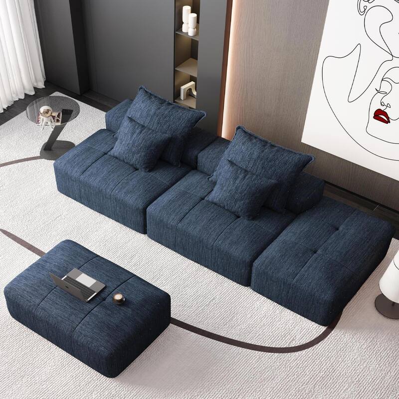 Oversized Modular Sofa,2 Ottomans,Chenille,4 Pillows,DIY,No Assembly