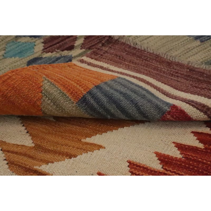 Hand Woven Oriental 100% Wool Carpet Southwestern Tribal Multi-Colored Kilim Area Rug - 8' 8'' X 5' 6''