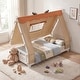 preview thumbnail 13 of 18, Gymax Twin Size House Floor Bed w/ TentWood Bed Frame w/ Roof Window &