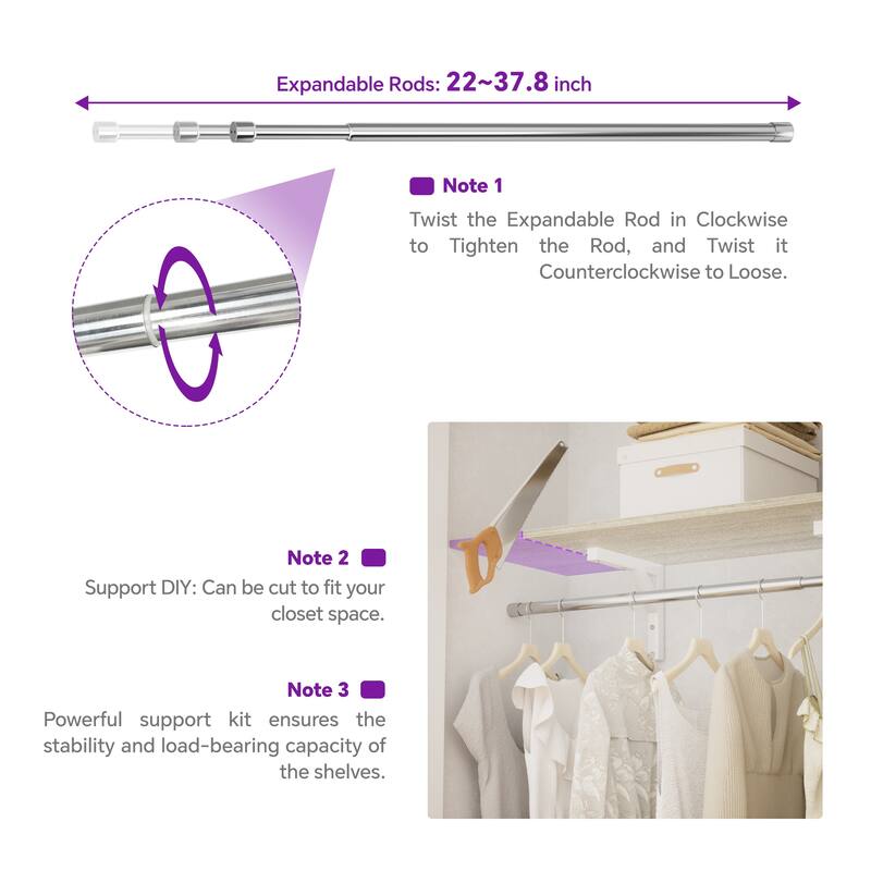 Walk-In Closet Set of 2: 50"-156" Adjustable Organizer System with 6 Hanging Rods, 5 Drawers, 1 Shelves, Shoe Rack