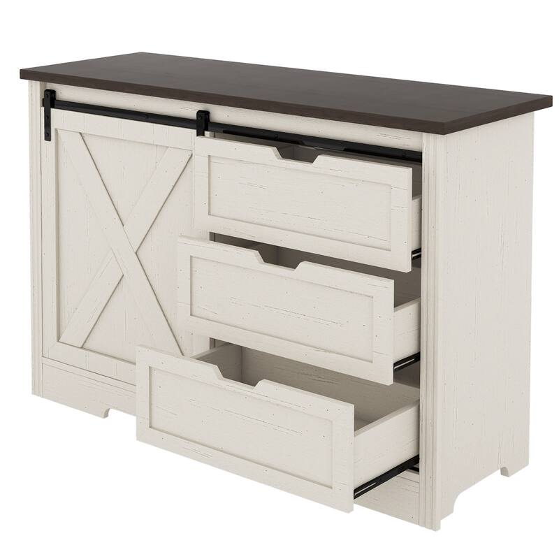 Storage Cabinet with Silent Sliding Doors and Three Drawers