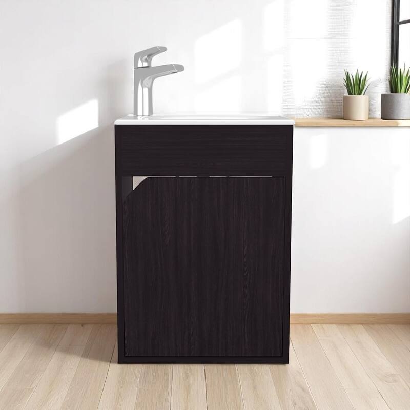 15.5" Bathroom Vanity with Integrated Sink - Compact Freestanding Cabinet with Storage for Small Bathrooms, No Faucet Included