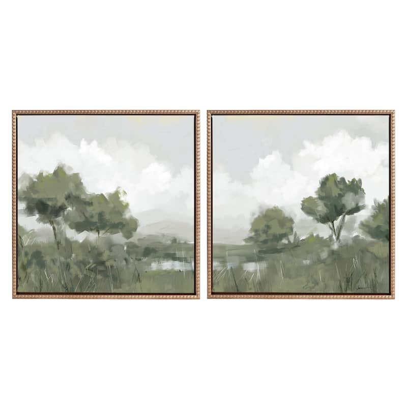Kate and Laurel Sylvie Shades of Olive 1 and 2 Framed Canvas Art Set by Mary Sparrow - 2 Piece Set 22x22 - Gold