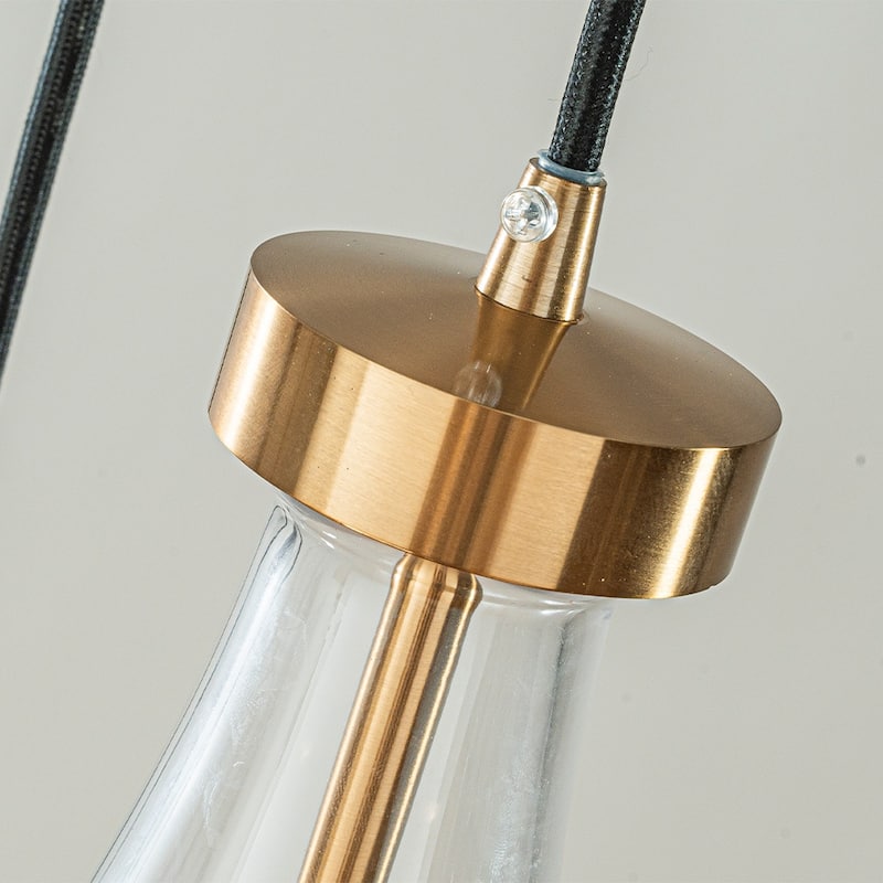 3-Light 9" Farmhouse Raindrop Glass Antique Brass Chandelier Rustic Teardrop Cluster Pendant Light for Kitchen Island - W9''