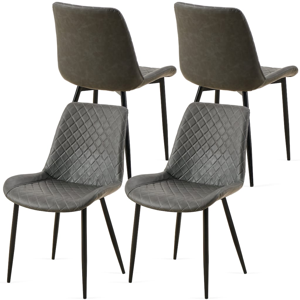 Mid-Century Modern Dining Chairs with Upholstered Seats and High Backs, for Kitchens and Living Rooms, 4-Piece Set, Dark Gray