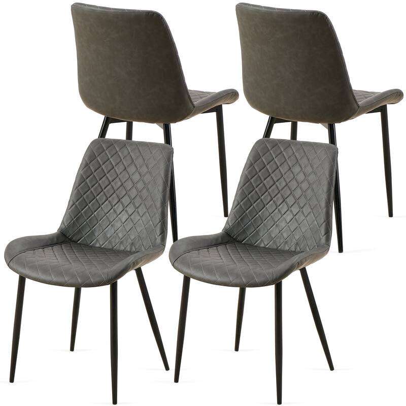 Set of 4 Leathaire Dining Chairs ,Mid-Century Modern Chairs Kitchen Living Room Armless Side Chair - DARK GREY