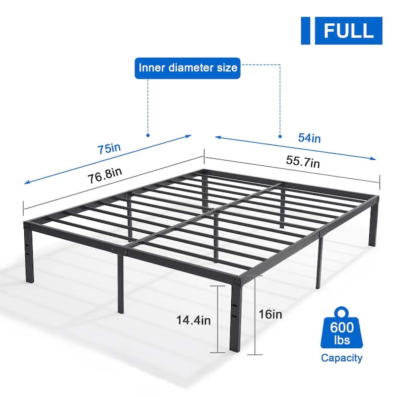 Javlergo 14/16/18 Inch Metal Platform Bed Frame, Heavy Duty Slat Support /No Box Spring Needed
