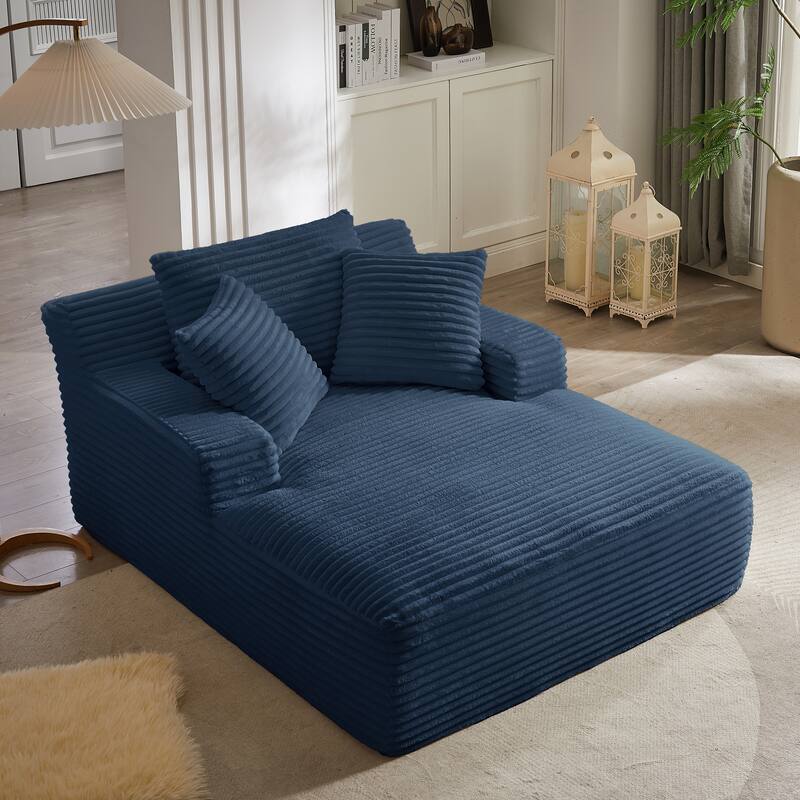 Lazy Sofa Chair Single Chaise Lounge Corduroy Upholstered Sleeper Sofa Ergonomic Couch Chair with Full Foam Cushion and Pillows
