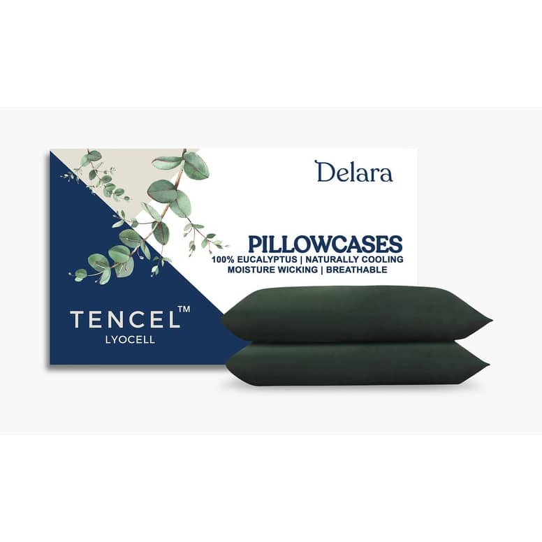 Delara 100% Eucalyptus Lyocell Tencel Pillowcase, Naturally Cooling, Super Soft, Moisture-Wicking, Smooth & Breathable