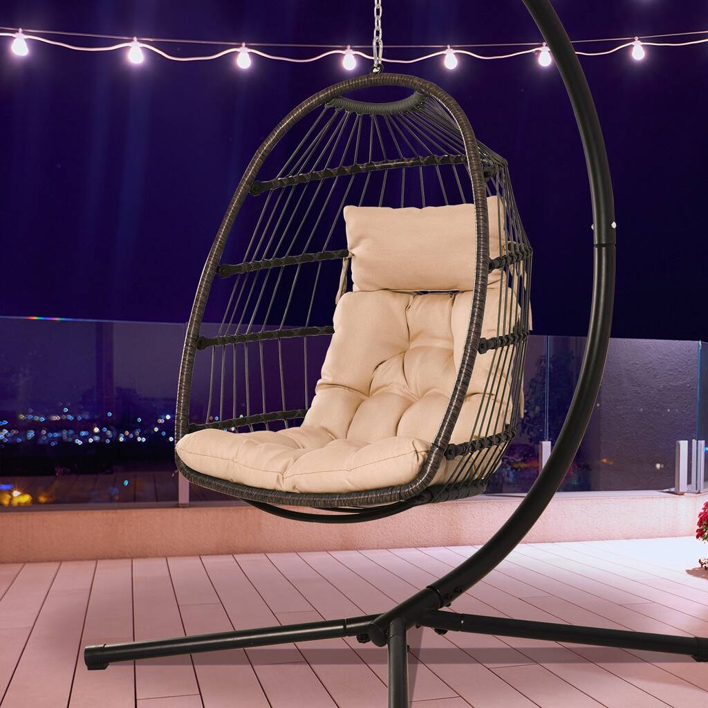 Outdoor Steel Hanging Swing Chair With Stand And Cushion