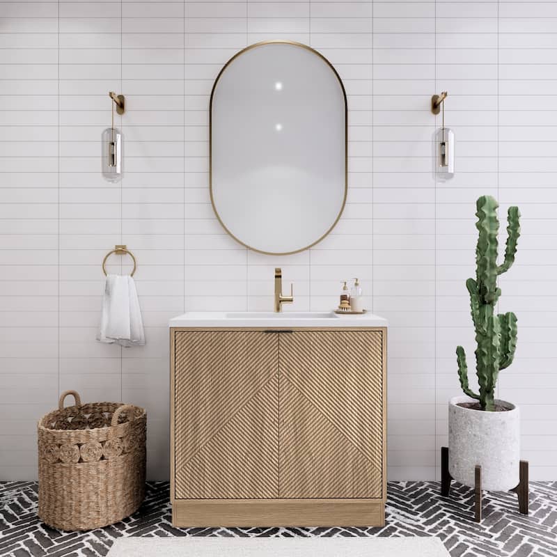 Milano 36" Freestanding Bathroom Vanity with Reinforced Acrylic Sink - 35.42" x 19.49" x 35.46'' - Beige